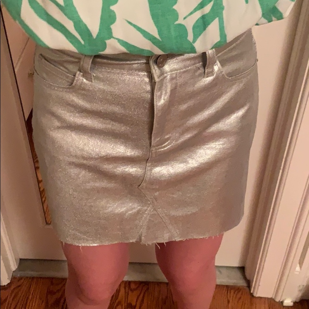 Silver Metallic Jean Skirt